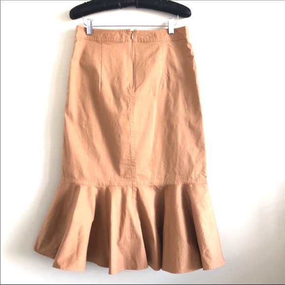Ann Taylor Tan Double Ruffle Midi Skirt Sz 8 - Picture 7 of 8